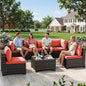 LEVELEVE 7 Pieces Outdoor Patio Furniture Sets,Rattan Conversation Sectional Set,Manual Weaving Wicker Patio Sofa with Tea Table