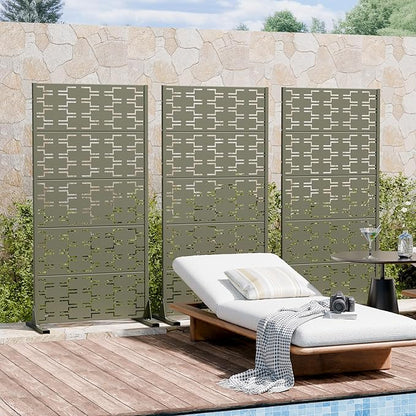 Casaphoria Metal Privacy Screen Outdoor, 60" x 30" W Freestanding Decorative Privacy Screen for Patio Deck Balcony Garden with Stable Base, Green-Brick