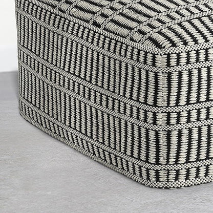 SIMPLIHOME Safford Square Pouf - 20 inch Wide Upholstered PET Polyester Ottoman in Cream White and Deep Black, Boho Indoor/Outdoor Footstool or Extra Seating for Living Room or Patio, Assembled