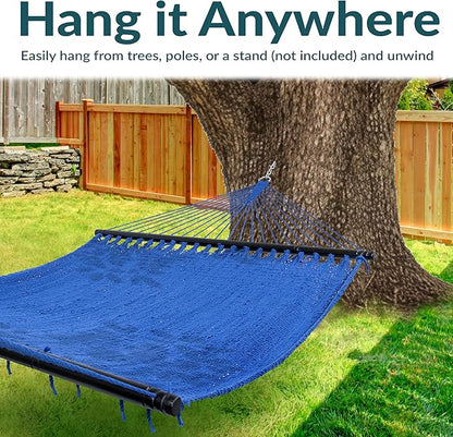 Sunnydaze Soft-Spun Polyester Rope Double Hammock for Outside - 600-Pound Weight Capacity Extra Large Hammock - Blue