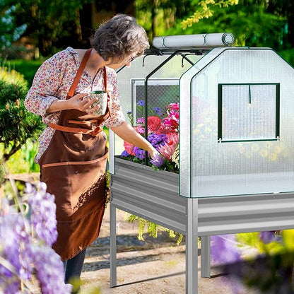 Galvanized Raised Garden Bed with Self-Watering System, Elevated Planter Boxes Outdoor with Legs and PE Cover for Vegetables and Flowers, Backyard, Patio, Balcony, 48x24x56 in