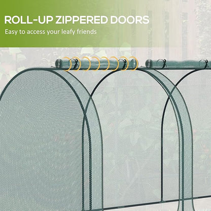 Outsunny 9' x 4' Crop Cage, Plant Protection Tent with Three Zippered Doors, Storage Bag and 4 Ground Stakes, for Garden, Yard, Lawn, Green