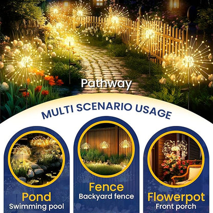 GIGALUMI Garden Decor Outdoor Lights 120LED 6Pack, Solar Garden Lights for Christmas Outside Fairy Firework Decorative,Solar Powered for Yard Pathway Flowerbed Planter Balcony Patio Decor (Warm White