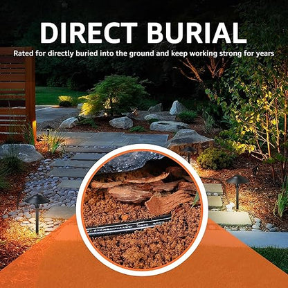 SUNVIE 16/2 Low Voltage Landscape Wire 250FT with Spool Outdoor Landscape Lighting Cable 16 Gauge 2 Conductors Low Voltage Wire for Landscaping Lights, ETL Listed, Pure Copper, Direct Burial
