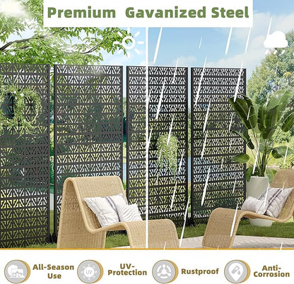 Casaphoria Metal Privacy Screen Outdoor, 72" H x 47" W Freestanding Decorative Privacy Screen for Patio Deck Balcony Garden with Stable Base, Black Charles