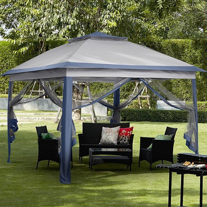GDY 11x11 Pop Up Canopy Tent, Outdoor Canopy with Netting, Outdoor Gazebo for Backyard, Tent with Handbag, Blue.