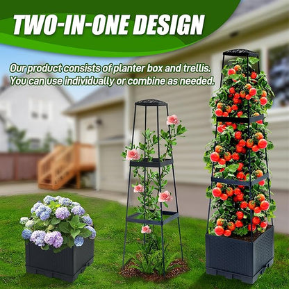 2 Packs Raised Garden Bed Tomato Planter Box with Trellis,44.8" Self-Watering Tomato Cage with Trapezoidal Trellis for Climbing Plants Flowers Vegetables Vine in Patio Garden Indoor Outdoor