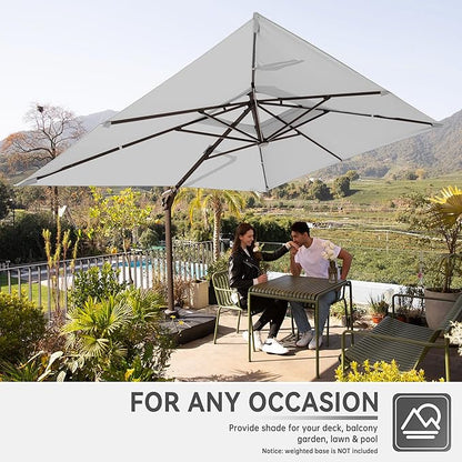 10 X 13 FT Cantilever Outdoor Patio Umbrella with Base Included Large Heavy Duty 360° Rotation Double Top Offset Rectangular Umbrellas with Led Lights for Backyard Outside Deck,Fog Grey
