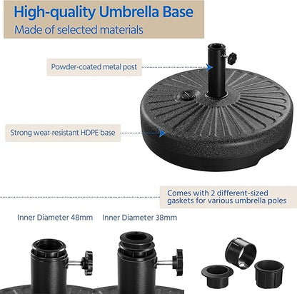 Yaheetech Umbrella Base 85.7lbs Round Water & Sand Filled Patio Outdoor Umbrella Stand with Steel Umbrella Holder Suit for Dia 1.5'' or 1.9'' Umbrella Pole, Black