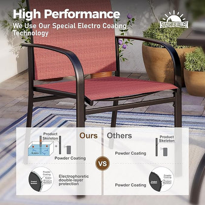 Patio Dining Set for 8, 60" x 60" Square Metal Table with Umbrella Hole, 8 x Stable Dining Chairs, Outdoor Table and Chairs Set for Lawn Backyard and Deck, Red