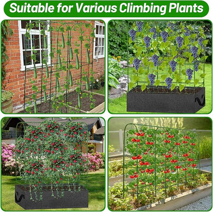U-Shape Cucumber Trellis with Fabric Raised Garden Bed 65x50 Inch Metal Garden Arch Trellis with Net, Climbing Plants Vegetables Heavy-Duty Outdoor Plant Support for Pea, Grape, Squash, Tomatoes