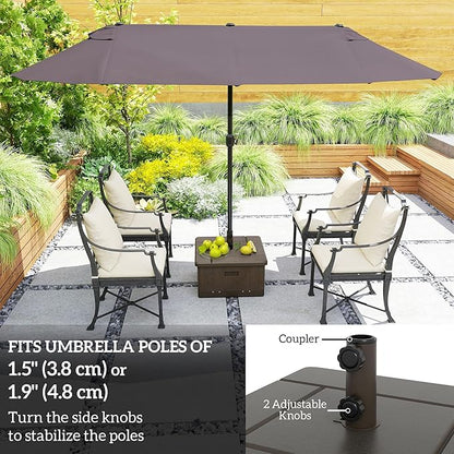 Outsunny 3-in-1 Outdoor Umbrella Base, Coffee End Table, Planter Box with Drain Hole, 175 lbs. Capacity Heavy Duty Fillable Patio Umbrella Stand Table with Wheels and Handles for Deck, Poolside, Brown