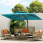 10 X 13 FT Cantilever Outdoor Patio Umbrella with Led Lights Large Heavy Duty 360° Rotation Double Top Offset Rectangular Umbrellas for Backyard Garden Pool Outside Deck, Turquoise