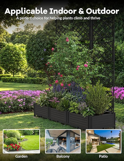 GAOMON 3 PCS Raised Garden Bed with Trellis - 50 in W x 63" Tall Plastic Planter Box for Climbing Plants, Outdoor Vertical Garden with Privacy Screen for Patio, Balcony, Backyard