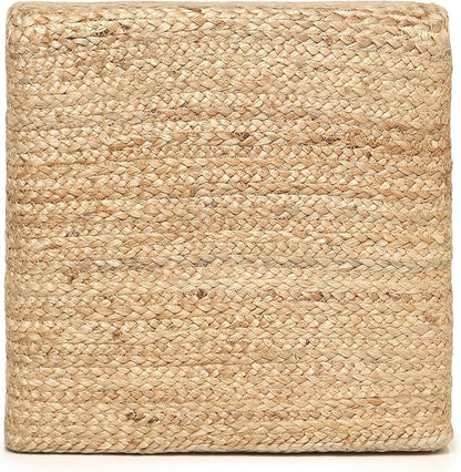 REDEARTH · Cube Pouf Foot Stool Ottoman - Jute Braided Pouffe Poof Accent Sitting Footrest for The Living Room, Bedroom, Nursery, Patio, Lounge & Other Rooms in The Home (14.5”X14.5”X16”; Natural)