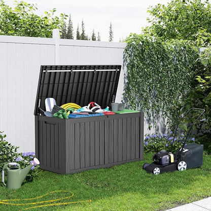 Deck Box, 150 Gallon Black Resin Outdoor Storage with Handles