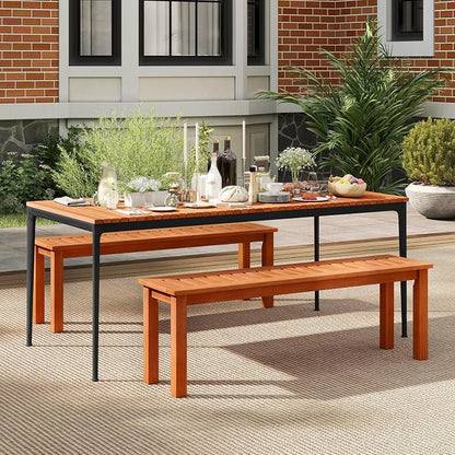 Tangkula 47 Inch Patio Wood Bench, 2-Person Backless Bench w/Slatted Seat - Image 4
