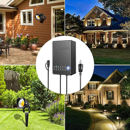 ZUCKEO All-in-One Landscape Lighting Kit, 5W LED Low Voltage Landscape Lights with Transformer and 80FT Wire, Waterproof Outdoor Spotlight with Connectors for Yard Garden House, 3000K 12-24V 8Pack
