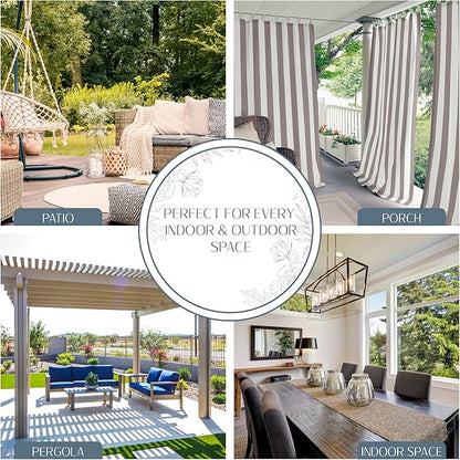 Elrene Home Fashions Highland Stripe Indoor/Outdoor Curtain Panel, 50 inches X 84 inches, Gray