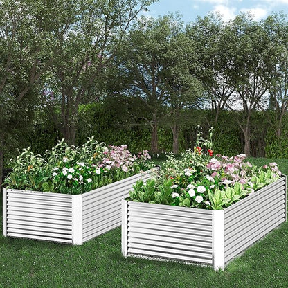 FRIZIONE 2pcs Tall 8x4ft Galvanized Raised Garden Bed Outdoor,Above Ground Garden Bed for Vegetable,Metal Raised Beds for Flower,Steel Raised Beds for Gardening
