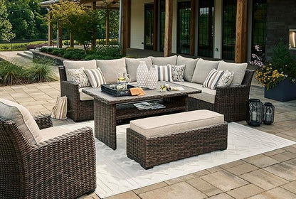 Signature Design by Ashley Brook Ranch Casual Outdoor Multi-use Table with 1 Fixed Shelf, Dark Brown & Gray