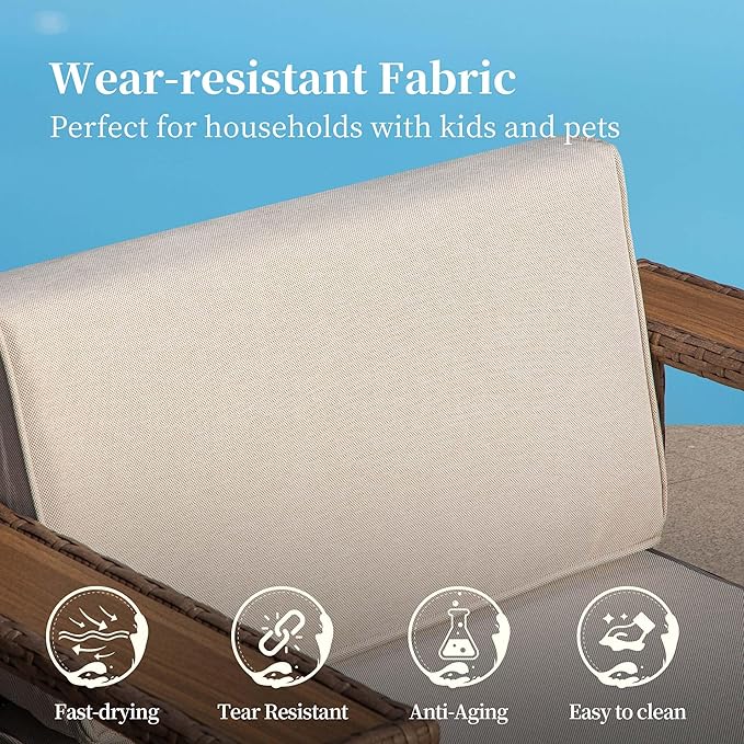 5 Pieces Patio Furniture Set,Outdoor Rattan Wicker Conversation Set with 10''Ultra-Thick Cushions,All Weather Patio Conversation Set for Lawn Garden Backyard,Beige