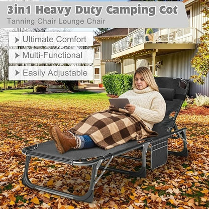 ABORON Heavy Duty Tanning Chair,Outdoor 5-Position Folding Chaise Lounge Chair with Pad,Portable Beach Lounge Chair for Outdoor Sunbathing Patio Pool Lawn Deck Poolside