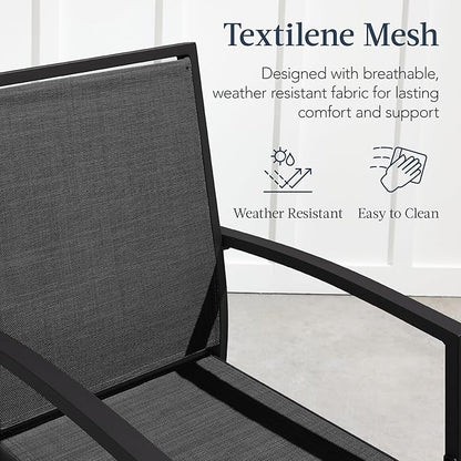 Best Choice Products Outdoor Bar Stools Set of 2, Bar Height, Patio Furniture, All Weather Mesh Design w/Armrest - Black /Black