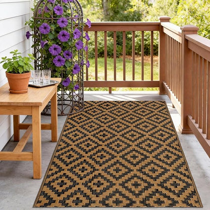 SAND MINE Reversible Mats, Plastic Straw Rug, Modern Area Rug, Large Floor Mat and Rug for Outdoors, RV, Patio, Backyard, Deck, Picnic, Beach, Trailer, Camping, Black & Brown, 3' x 5'