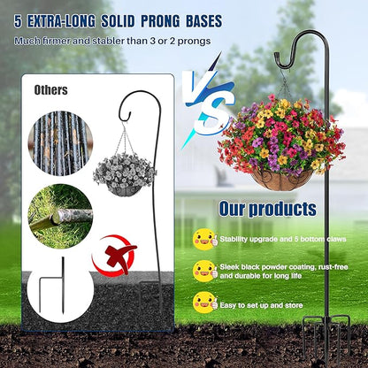 Ottsuls Shepherds Hooks for Outdoor - 60" Heavy Duty Bird Feeder Pole with 5 Prong Base, Adjustable Stand Hanger for Garden Plant, Hummingbird Feeder, Lantern Lights - Haning Wedding Decor (1 Pack)