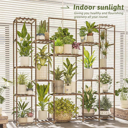 Bamworld Plant Stand with Grow Lights Large Plant Shelf Indoor Hanging Plants 17 tiers Large Plant Shelf for Indoor Plants Display Heavy Duty Plant Rack for Living Room Patio Decor