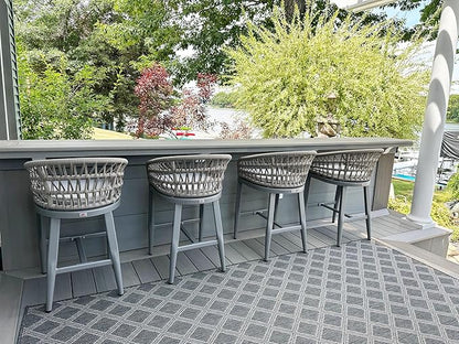PURPLE LEAF Outdoor Rattan 29" Bar Stools Set of 2, Modern Boho Aluminum Patio Bar Height Chair with Cushion and Back for Garden Outdoor and Indoor, Light Grey