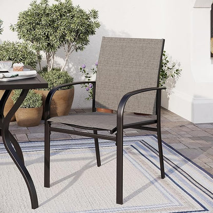 Patio Dining Set for 8, 60" x 60" Square Metal Table with Umbrella Hole, 8 x Stable Brown Dining Chairs, Outdoor Table and Chairs Set for Lawn Backyard and Deck