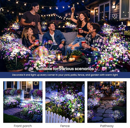 Solar Lights Outdoor, 120LED 2pack Fairy Garden Lights Decor for Outside Fireworks Lights Solar Powered for Yard, Patio, Pathway, Walkway, Balcony,Multicolor