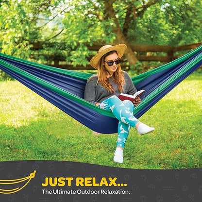 Durable Hammock 400 lb Capacity, Nylon Camping Hammock Chair - Double or Single Sizes w/Tree Straps and Attached Carry Bag - for Travel/Backpacking/Beach/Backyard (Medium, Orange & Light Grey)