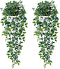 Waipfaru 2Pcs Fake Hanging Plants with Pot Deep Green Eucalyptus Leaves UV Resistant Fake Vines Ivy Artificial Plants Outdoor Faux Plants Indoor Bedroom Living Room Boho Wall Porch Shelf Decor