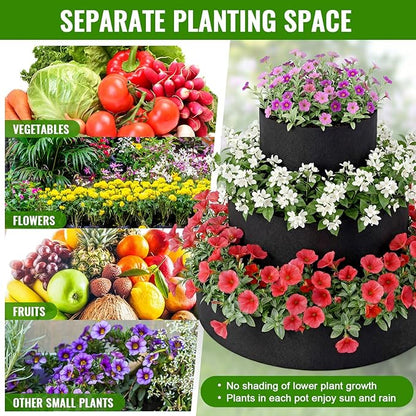 3 Tiered Strawberry Planter for Outdoor Plants, 23.6 Inch Heavy Duty Strawberry Garden Planter Grow Bags, Breathable Non Woven Fabric Raised Garden Bed for Vegetables Flower Herbs Gardening