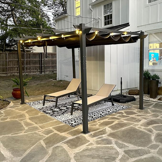 PURPLE LEAF 10' x 13' Aluminum Outdoor Pergola Retractable Pergola with Double Sun Shade Canopy Modern Grape Trellis Metal Pergola with Light for Patios Garden Deck Backyard, Gray