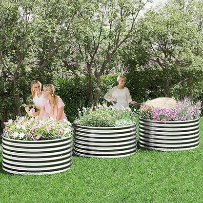 5 Pack 2x2FT Round Corrugated Galvanized Steel Raised Garden Bed Outdoor, Metal Above Ground Garden Bed for Vegetables and Flowers, Raised Beds for Gardening-2x2FTx10Inch