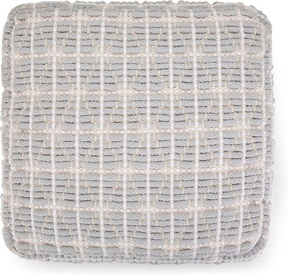 SIMPLIHOME Noreen Square Pouf - 18 inch Wide Upholstered Handwoven Cotton Ottoman in Light Blue and White, Boho Footstool or Extra Seating for Living Room with Polystyrene Filling, Assembled