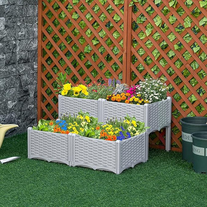 Outsunny 4 Piece Raised Garden Bed with Legs, Planter Box Raised Bed to Grow Flowers, Herbs & Vegetables, Gray