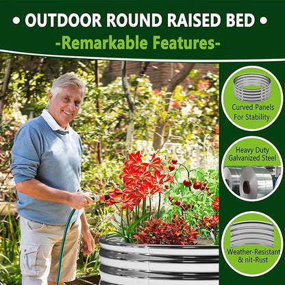 2x2x1.3FT Galvanized Raised Garden Bed Kit,Vegetable Boxes-Round Metal Flower Box,Large Planter Raised Beds Outdoor Garden for Planting,Fruit,Herb-Silver