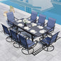 Sophia & William 9-Piece Patio Dining Set – 8 Swivel Chairs with Breathable Textiline Fabric & 84" Extendable Metal Table for Outdoor, Garden, Backyard（Blue）