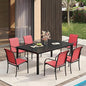 VICLLAX Patio Dining Set for 6, Outdoor Furniture Set Includes 63" Rectangle Patio Table and 6 Patio Sling Chairs, Outdoor Table and Chairs for Outsides, Black Tabletop and Red Fabric