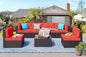 Vongrasig 7 Pieces Patio Furniture Sets, Outdoor Modular Sectional Sofa Patio Conversation Set PE Rattan Wicker Sectional Couch with Cushion, Glass Table for Patio, Garden, Poolside, Red