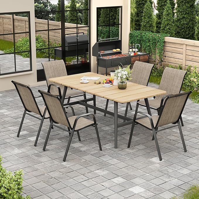 Patio Dining Chairs Set of 4 in Brown with Stackable Steel Frame
