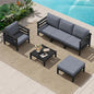 SERWALL HDPE Patio Furniture Set, 6 Pieces Outdoor Sectional Sofa Set, All-Weather Wood-Like Outdoor Sofa Couch with Coffee Table for Deck, Lawn, Black Frame with Grey Cushion