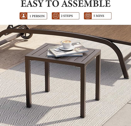Crestlive Products Outdoor Side Table Set of 2, Aluminum Small Rectangular Weather Resistant Coffee End Tables for Patio Balcony Pool Deck (Brown)
