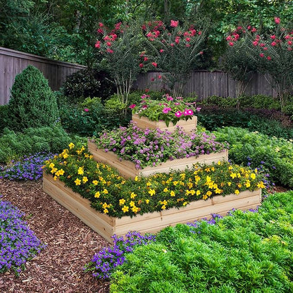 Yaheetech 3 Tier Wooden Raised Garden Bed 44.5'' L×44.5″ W×20.5″ H, Horticulture Open-Bottom Planter Raised Garden Bed for Flowers/Herbs/Vegetables Planter Flower Box