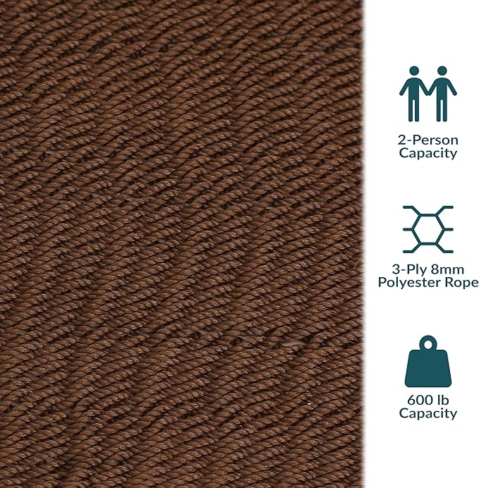Sunnydaze Soft-Spun Polyester Rope Double Hammock for Outside - 600-Pound Weight Capacity Extra Large Hammock - Mocha